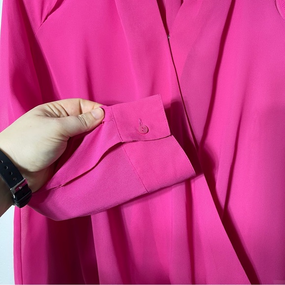 NWT, Maurices Sheer Faux Wrap Blouse. Size Small. Bright Pink. Cutouts - Picture 3 of 9